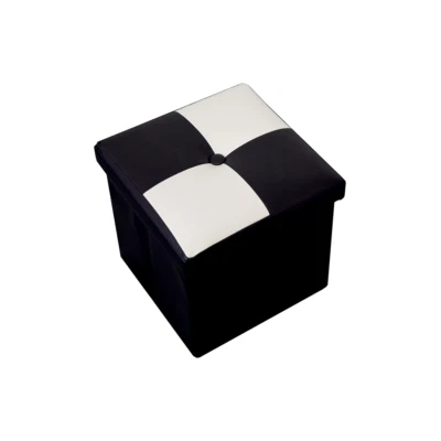 Puff Sgabello Baule Bianco Nero Cubo Design Moderno 30x30x30 - Immagine 1 di 4