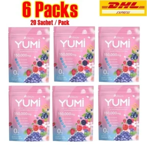 6x Puiinun Yumi Collagen Drink Mix Berry Nourishes Radiant Brightening Skin - Picture 1 of 12