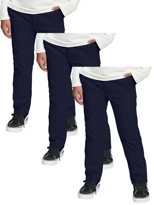 Pantalones chinos de uniforme escolar ajustados elásticos para niños (tallas 4-20) NUEVO PAQUETE DE 3 Foto 1 de 4