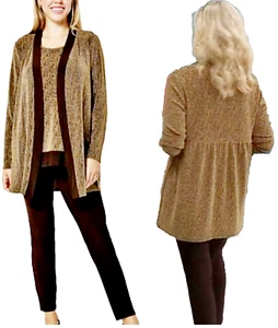NEW Nina Leonard 3-piece Glitter Cardigan Tank SHIRT & Pant Set GOLD PLUS SZ 3X - Picture 1 of 17
