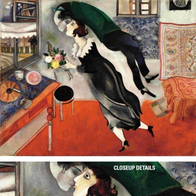 CUMPLEAÑOS 40W"X32H" por MARC CHAGALL - LIENZO MUSEO FUTURISTA FLORES VOLADORAS Foto 1 de 4