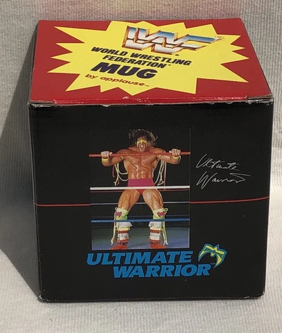 RARE 1990 Vintage WWF The Ultimate Warrior Mug Mint In Box MIB NOS Applause Cover