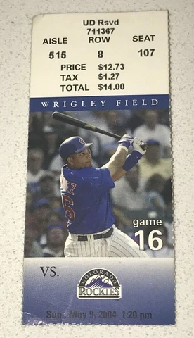 5/9/04 Rockies Chicago Cubs Wrigley MLB Ticket Stub Ramirez HR#99 Enesco SGA Cover
