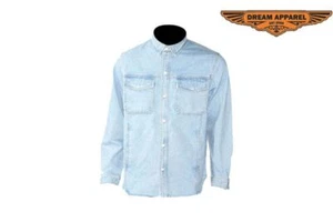 Classic Men's Blue Denim Shirt For Summer Riding Biker & Fashion Shirts - Picture 1 of 5