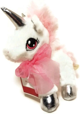 Dan Dee Collectors Choice SMALL WHITE UNICORN Plush Toy Stuffed Animal Pink 7" - Image 1 of 4