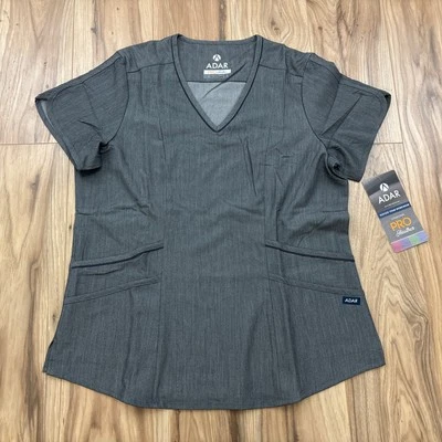 Adar Pro Heather Scrub Top Women’s Large V-neck Stretch Nursing Gray - NEW - Image 1 of 4
