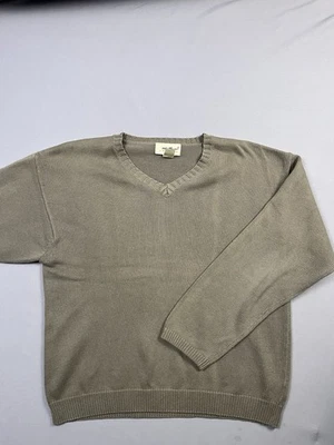 Suéter masculino vintage década de 1990 Eddie Bauer malha de algodão cinza gola redonda M gola V - Imagem 1 de 4