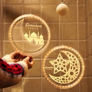 Ramadan Eid Decoration Mubarak Wood Ornament Hanging Lamp Pendant For Home Decor - Picture 1 of 22