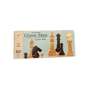 Milton Bradley Chess Men 32 Plastic 3 1/8" Chessman In Original Box 1969 - Picture 1 of 6