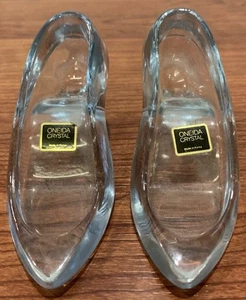 Pair Of Clear With Aqua Blue Tent Oneida Glass Crystal Slippers C43 - Picture 1 of 9