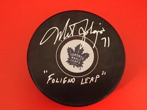 Mike Foligno Signed Toronto Maple Leafs Puck W Foligno Leap JSA WB880656 - Picture 1 of 2