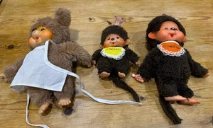 Monchhichi Sekiguchi Plush Toy Monkey Bundle/ Job Lot x 3 Vintage Chic-a-Boo 70s - Picture 1 of 9