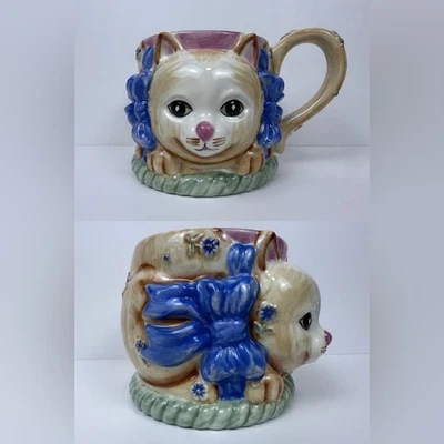 Керамическая 3D кошачья кофейная чайная кружка Gibson с бантиками и цветами - Изображение 1 из 4