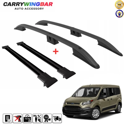 Roof Side Rails And CrossBars Ful Set Black For Ford Transit Connect LWB 2014-Up - Image 1 of 4