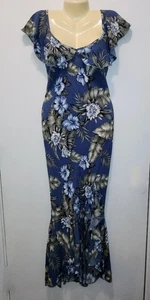 VTG Sz 4 Princess Kaiulani Hawaiian Dress Ruffle Slit Long Maxi Hawaii Floral - Picture 1 of 22