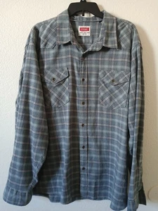 Camicia uomo Wrangler 2XL casual con bottoni flanella blu a quadri maniche lunghe tasche - Foto 1 di 10