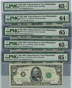 Fr. 2114-C $50 1969 5 Consec. Federal Reserve Note 64-65 EPQ PMG dc-2533 - Picture 1 of 3