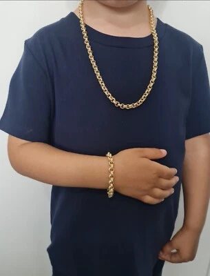 Juego de eructos estampados de oro 9 quilates GF, niños niños niños niñas, cadenas y brazalete diapositivas de 6 mm Foto 1 de 4