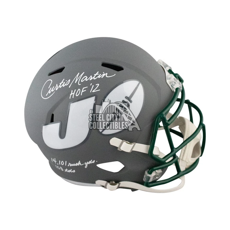 Curtis Martin Autographed Jets AMP Full-Size Football Helmet JSA COA (3 Inscrip) - Image 1 of 1