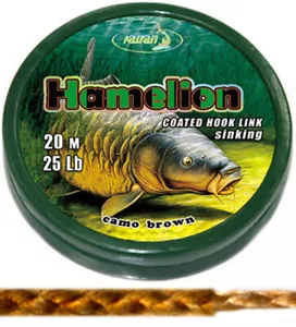 GANCHO TRENZADO RECUBIERTO KATRAN HAMELION 25 lb 20m MARRÓN CAMUFLAJE PARA APAREJOS DE CARPA - Imagen 1 de 3