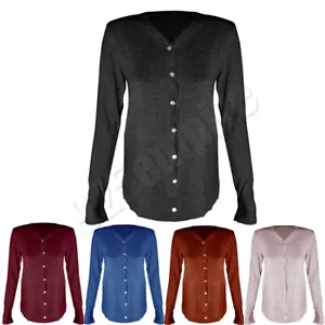 Women's Open Front Knit Button-Down Basic Sweater V-Neck Cardigan Long Sleeve - Picture 1 of 10