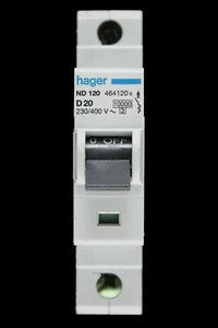 Hager 20 AMP CURVE D 10kA MCB UNTERBRECHUNGSSCHALTER ND120 464120 - Bild 1 von 6
