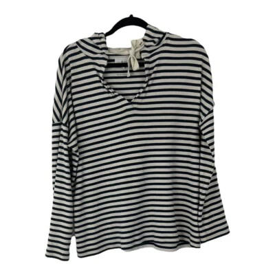 Lou & Grey 女式小号蓝色白色条纹连帽运动衫 — 第 1/3 张图片