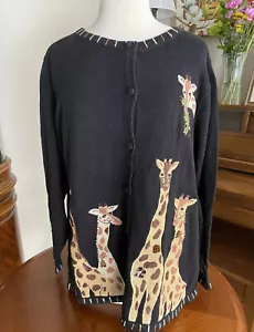 NWT The Quacker Factory Cardigan Black Giraffe Sweater Beaded Plus Size 1X - Picture 1 of 11