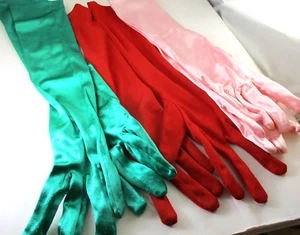 Damen SATIN lange ellenbogenlange rosa, rot, grün Kostüm Handschuhe (3 Paar) - Bild 1 von 9