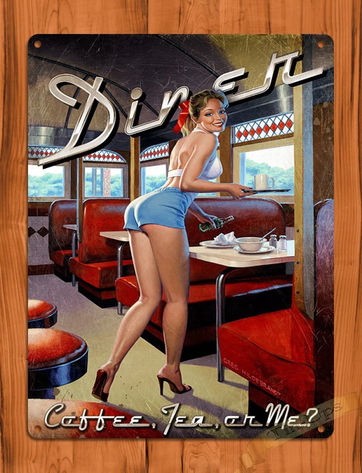 TIN SIGN "Diner Girl"  Coffee Girl Rustic Kitchen Wall Decor Pinup Me Too Gift - Image 1 of 1