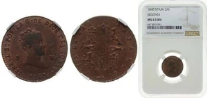Spain 1840 2 Maravedis Copper NGC MS 63 RB - Picture 1 of 1
