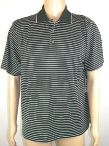 Links Edition Polo Shirt Mens Sz Large Titanium Black White Striped Short Sleeve - Picture 1 of 12