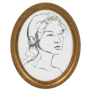 Feminine Profile Sketch Wall Art 11x14 – My Texas House, Vintage Gold Oval Frame - Picture 1 of 9