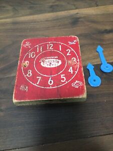 american teach n fun toys wooden clock w/ plastic hands 1950's