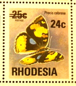 RHODESIA 1976 SG528 24c. 24c. ON 25c. "PRECIS HIERTA" BUTTERFLY  -  MNH