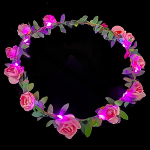 LED Blumen Haarkranz "ROSI" mit rosa Blüten & rosa LEDs / Volksfest / Hochzeit - Bild 1 von 8