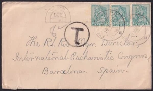 F-EX42236 INDIA 1952 POSTAGE DUE TO SPAIN EXPERIMENTAL CANCEL. - Picture 1 of 2