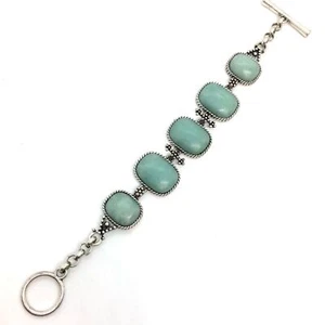 LUCKY BRAND AMAZONITE BLUE GEMSTONE ANTIQUED SILVER TONE BRACELET BOHO BOHEMIAN - Picture 1 of 14