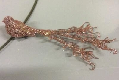 Clip On Mesh Effect Birds ROSE GOLD Christmas Decorations 32cm Pack x4  - Image 1 of 2