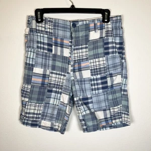 GAP Kids Shorts Boys Size 16 Blue Madras Patchwork Plaid Adjustable Waist - Picture 1 of 5