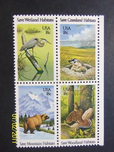 HABITATS WETLAND GASSLAND MOUTAIN--Block of 4 Collectible Stamps--FREE SHIPPING - Picture 1 of 1