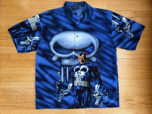 Vintage 2001 Marvel Changes Punisher All Over Print Button Down Shirt Y2K Sz L - Picture 1 of 11
