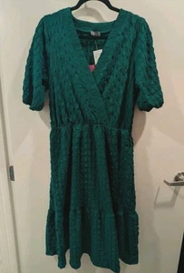 Large Ninety Clothing Co Green Dress Wrap Faux Nwt Elastic Waist - Picture 1 of 7