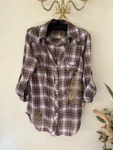 Tailored Guess Jeans Brand Cowboy Style Shirt ,Applique & Pearl Studded Closure - Picture 1 of 6