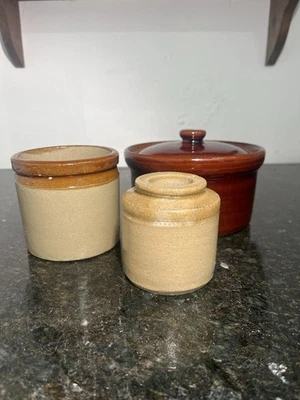 Vintage 3 Piece Moira Pottery Stoneware Kitchen Set Jars and Casserole - Image 1 of 4