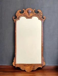 Chippendale Style Mirror Burl Walnut Shell and Scalloped Crest - Picture 1 of 5