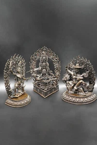 Tibet Nyingma 3 Beschützer Buddha Vajrasadhu Ekajati Rahula Bronze Statuen Set - Bild 1 von 10