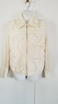 VICTORIA HARBOUR 中号 BEIGE SOFT FUR 全拉链长袖女式针织衫  — 第 1/3 张图片