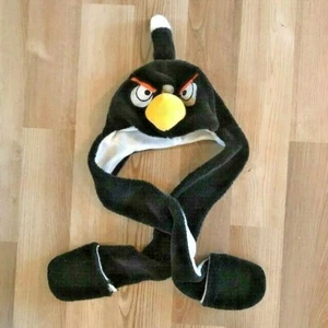Black Angry Birds Plush Lined Fleece All-in-One Hat Scarf Mittens OS - Picture 1 of 4