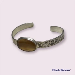 vintage sterling Honey Topaz Gemstone 925 Sterling Silver Cuff Bracelet - Picture 1 of 5